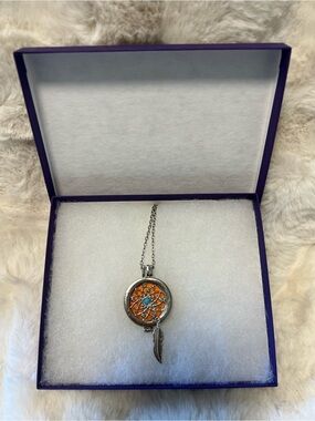 Dreamcatcher Pendant Necklace with Feather Charm with essential oil pad inlay